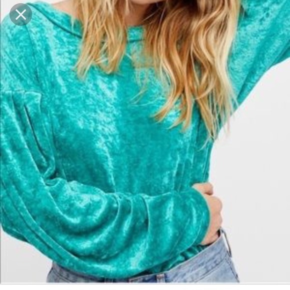 FREE PEOPLE Milan velvet pullover sea green top - Picture 2 of 7